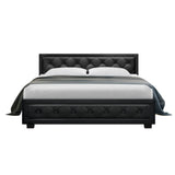 Artiss Tiyo Bed Frame PU Leather Gas Lift Storage - Black Queen