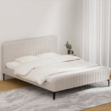 Artiss Bed Frame King Bed Base w Headboard Beige Fabric Wooden Slats Metal Legs