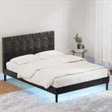 Artiss Bed Frame Double Bed Base w LED Lights Charge Ports Black Leather RAVI