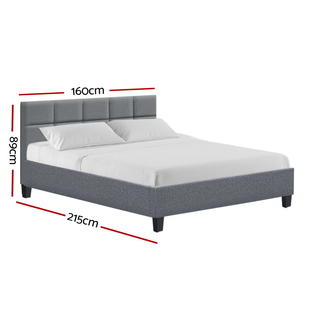 Artiss Tino Bed Frame Queen Size Grey Fabric