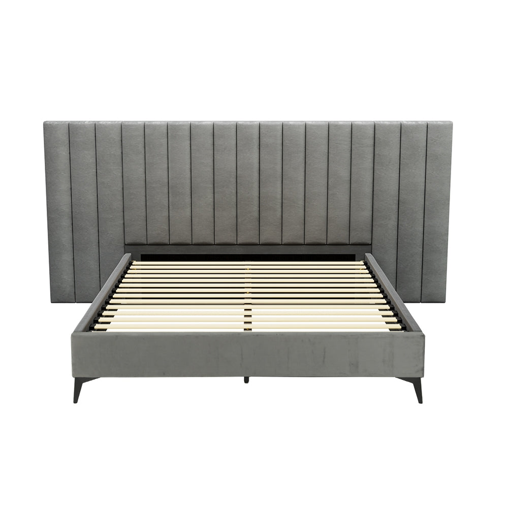 Artiss Bed Frame Queen Size Velvet Grey LOTT