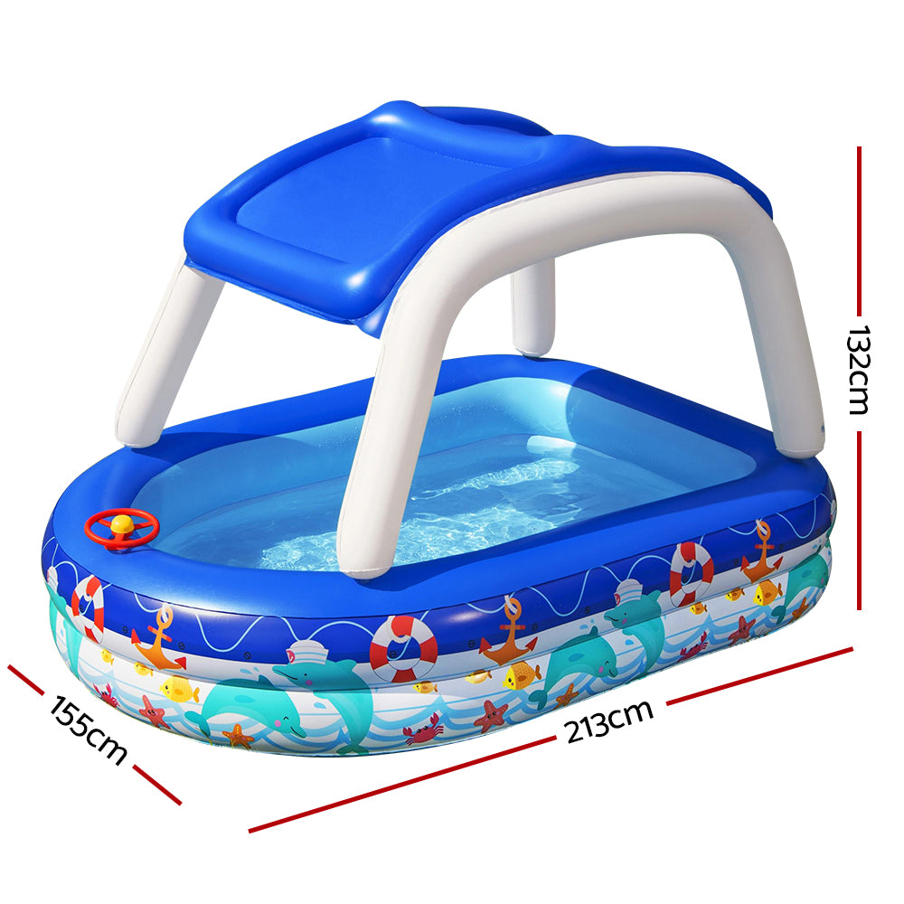 Bestway Kids Pool 213x155x132cm Inflatable Swimming w/ Canopy Play Pools 282L