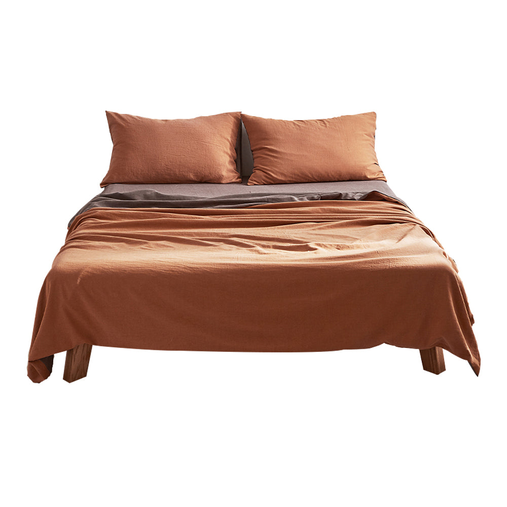 Cosy Club Cotton Bed Sheets Set Orange Brown Cover Double