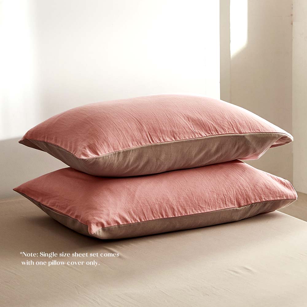 Cosy Club Cotton Bed Sheets Set Pink Brown Cover Single