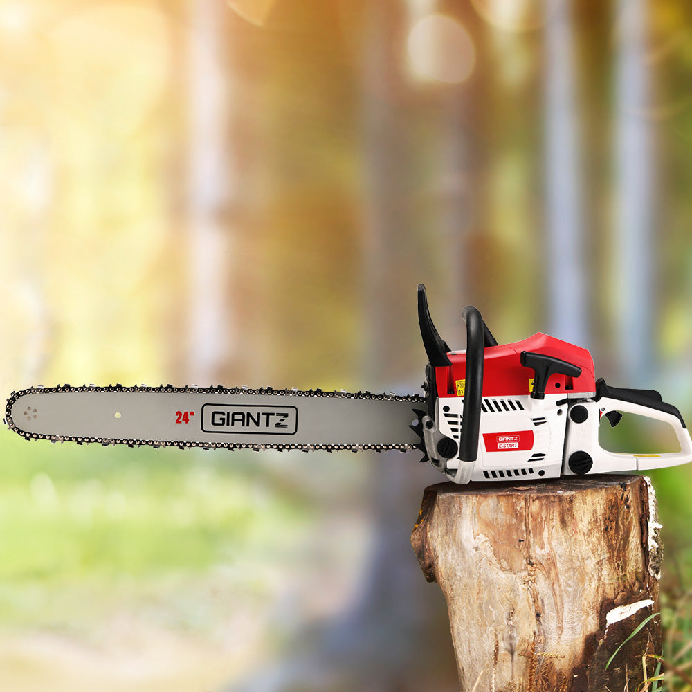 Giantz 62cc Chainsaw Petrol Commercial 24" Bar E-Start Tree Chain Saw 5.2HP