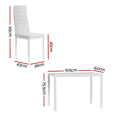 Artiss Dining Chairs and Table Dining Set 4 Chair Set Of 5 Wooden Top White