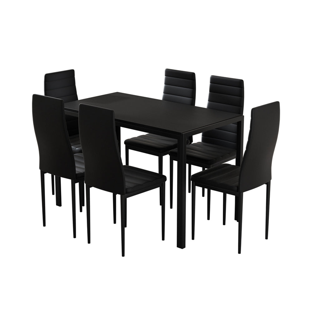 Artiss Dining Chairs and Table Dining Set 6 Chair Set Of 7 Wooden Top Black