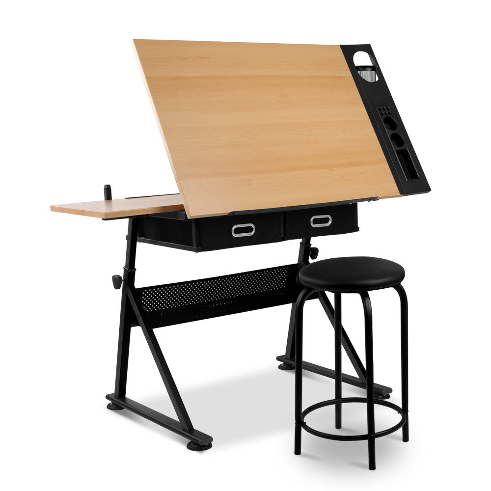 Artiss Tilt Drafting Table Stool Set - Natural & Black