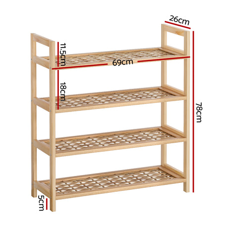 Artiss 4-tier Shoe Rack 12 Pairs Shoe Storage Weaved Shelves Solid Wood Frame