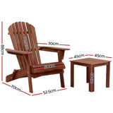 Gardeon Adirondack Outdoor Chairs Wooden Foldable Beach Chair Patio Furniture Brown