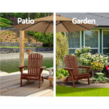 Gardeon 3PC Adirondack Outdoor Table and Chairs Wooden Foldable Beach Chair Brown