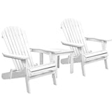 Gardeon 3PC Adirondack Outdoor Table and Chairs Wooden Foldable Beach Chair White