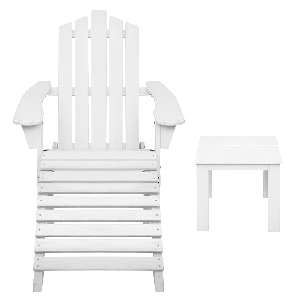 Gardeon 5PC Adirondack Outdoor Table and Chairs Wooden Sun Lounge Patio Furniture White