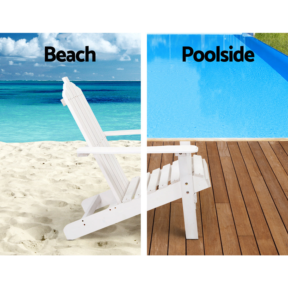 Gardeon 3PC Adirondack Outdoor Table and Chairs Wooden Beach Chair White