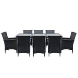 Gardeon Outdoor Dining Set 9 Piece Wicker Lounge Setting Black