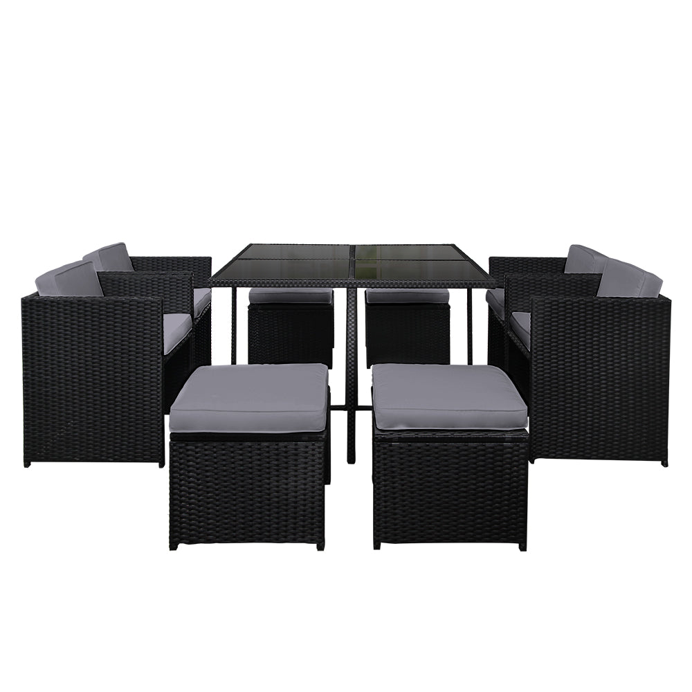 Gardeon 9 Piece Wicker Outdoor Dining Set - Black & Grey