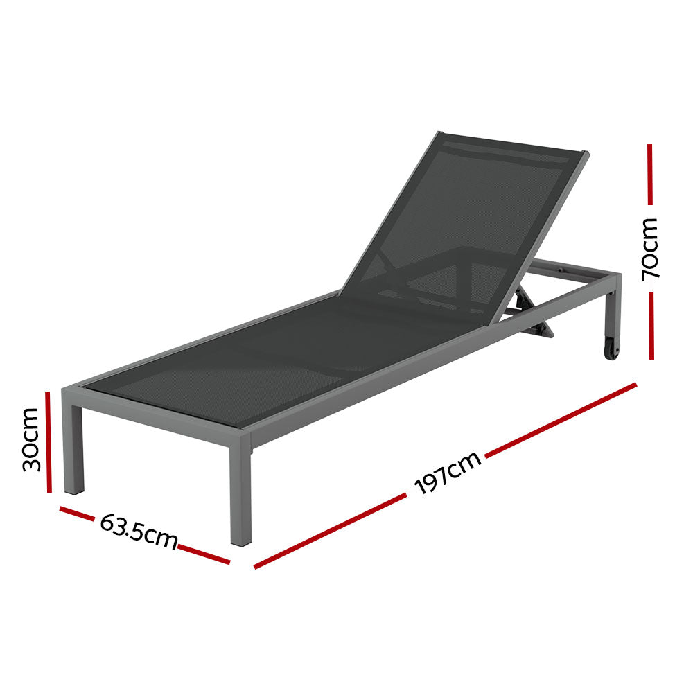 Gardeon Sun Lounger Outdoor Lounge Chair Patio Furniture Aluminium Wheels Pool