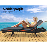 Gardeon Sun Lounge Wicker Lounger Outdoor Furniture Beach Chair Patio Adjustable Cushion Black