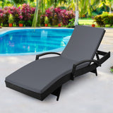 Gardeon Sun Lounge Wicker Lounger Outdoor Furniture Beach Chair Patio Adjustable Cushion Black