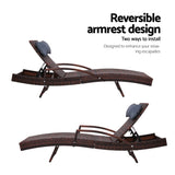 Gardeon 2x Sun Lounge Wicker Lounger Outdoor Furniture Beach Chair Armrest Adjustable Brown