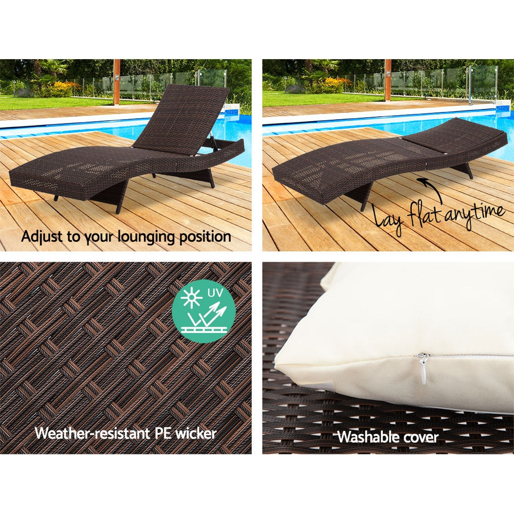 Gardeon Outdoor Sun Lounge Setting Wicker Lounger Day Bed Rattan Patio Furniture Brown