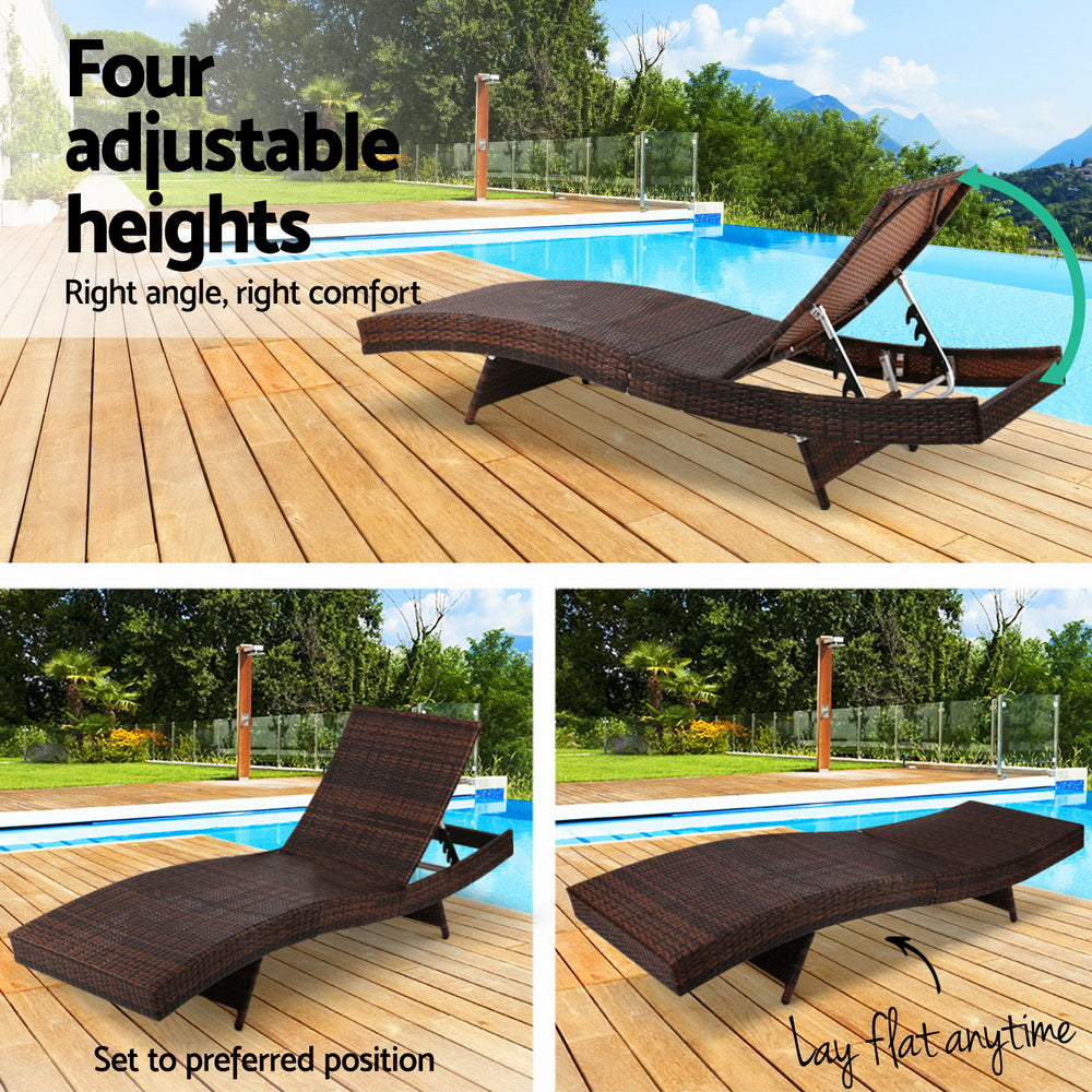 Gardeon Outdoor Sun Lounge Setting Wicker Lounger Day Bed Rattan Patio Furniture Brown