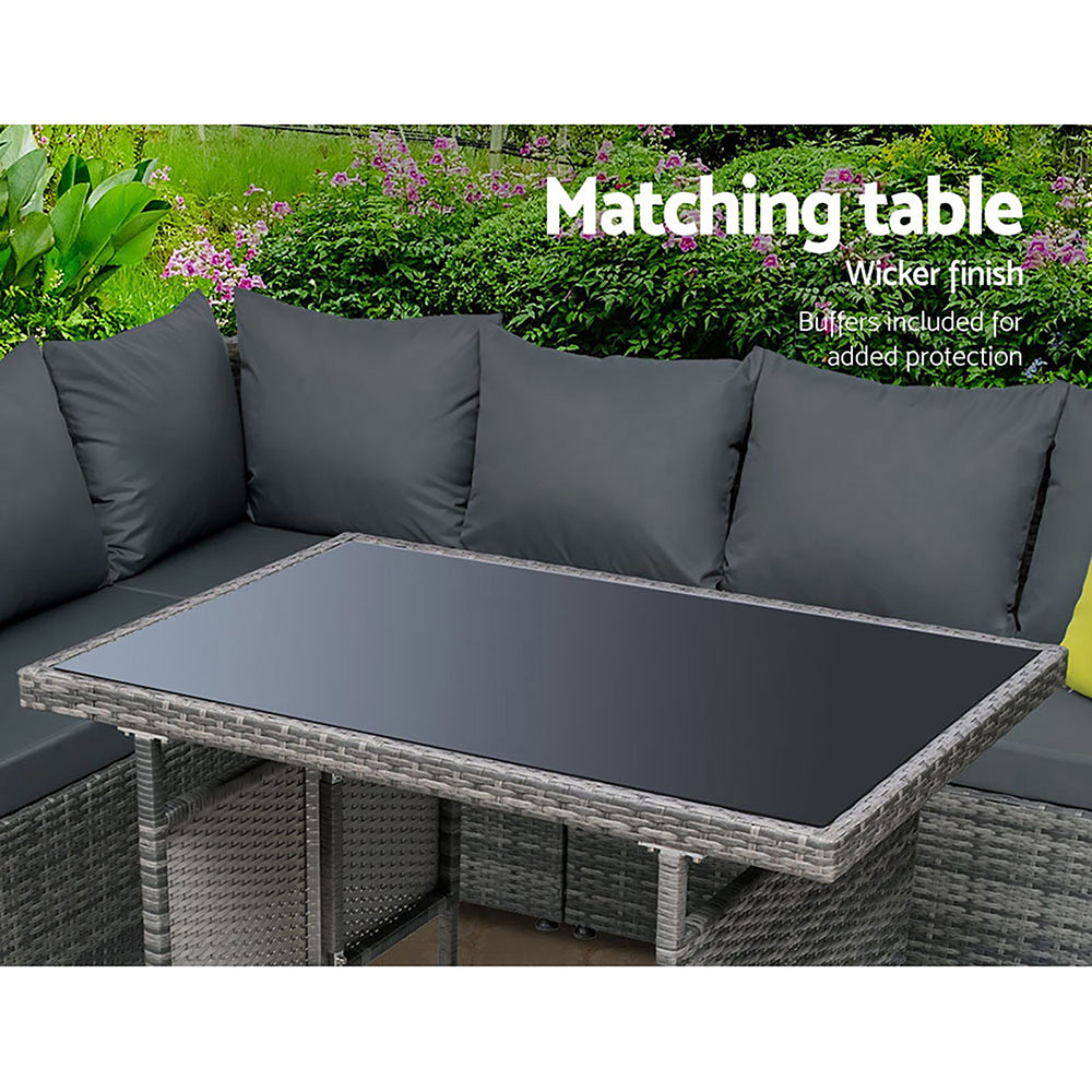 Gardeon Outdoor Furniture Patio Set Dining Sofa Table Chair Lounge Garden Wicker Grey