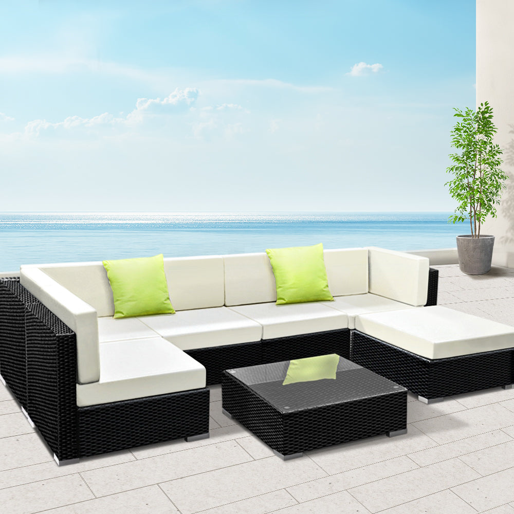 Gardeon 7-Piece Outdoor Sofa Set Wicker Couch Lounge Setting 6 Seater