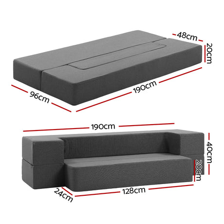 Giselle Bedding Foldable Mattress Folding Foam Sofa Bed Chair Grey