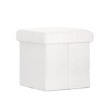 Artiss Square Foot Stool Teddy Fabric Storage Ottoman Footrest Padded Seat White