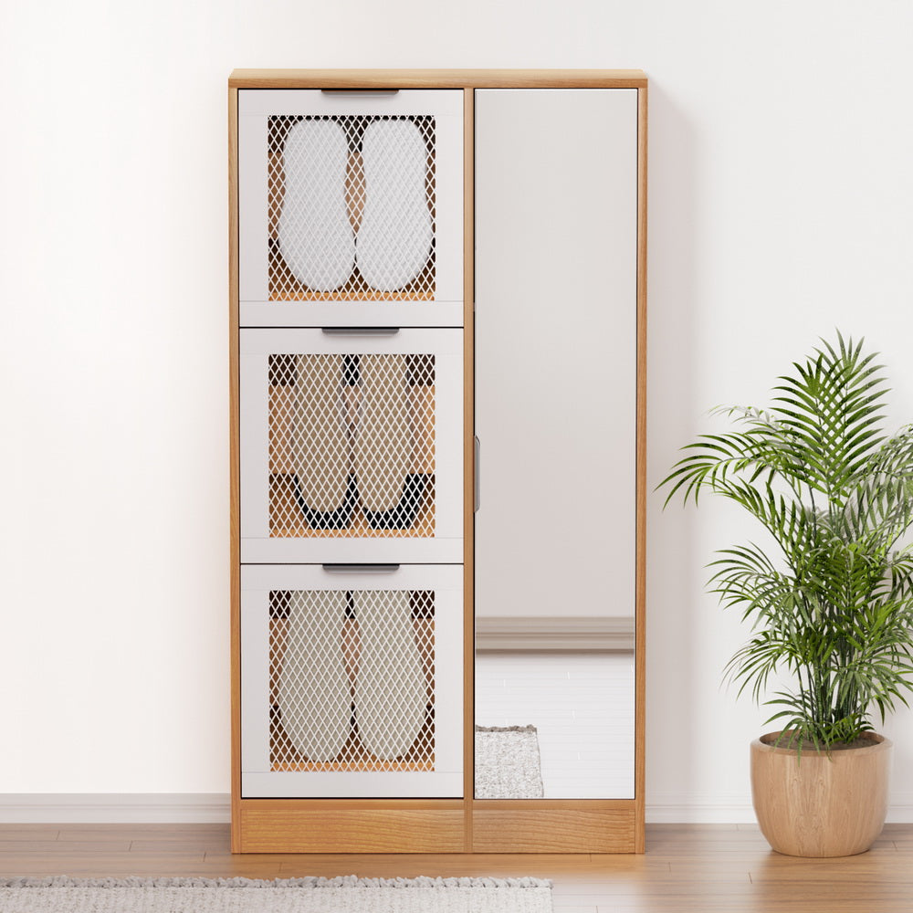 Artiss Mirror Shoe Cabinet White Mesh