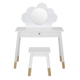 Keezi Kids Vanity Makeup Dressing Table Chair Set Wooden Mirror Drawer White