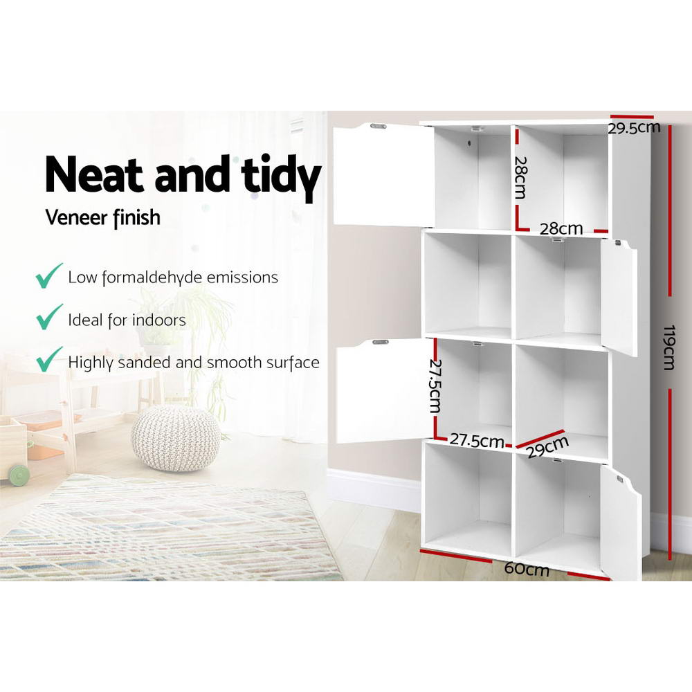 Artiss Display Shelf 8 Cube Storage 4 Door Cabinet Organiser Bookshelf Unit White