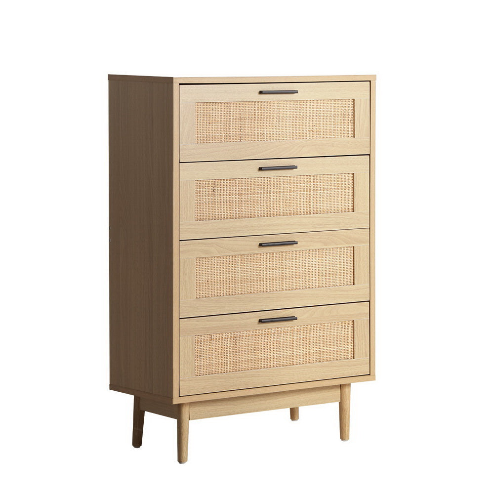 Artiss 4 Chest of Drawers Rattan Tallboy Cabinet Bedroom Clothes Storage Wood