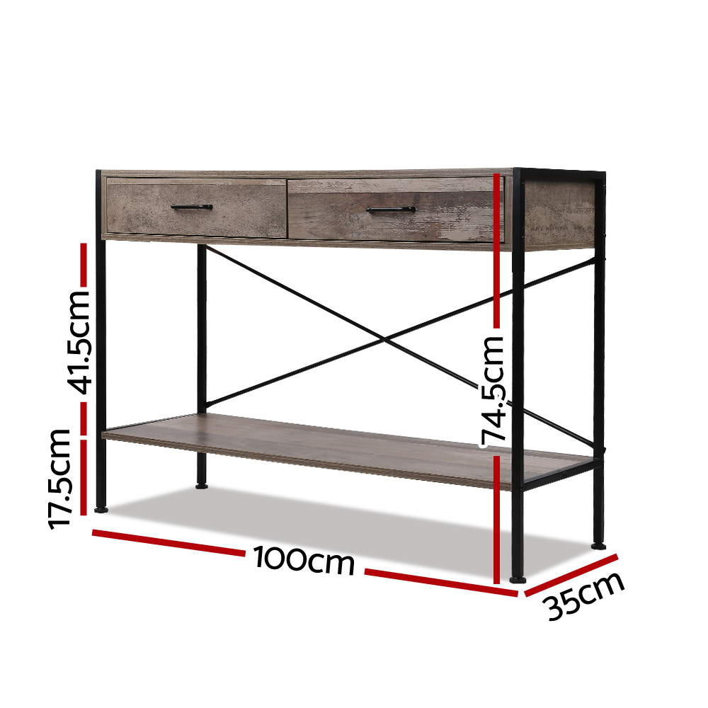 Artiss Console Table 2 Drawers Walnut Marconi