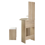 Artiss Corner Dressing Table Mirror Stool Set Makeup Vanity Desk Chair Oak