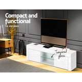 Artiss 130cm High Gloss TV Stand Entertainment Unit Storage Cabinet Tempered Glass Shelf White