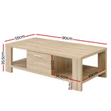 Artiss Coffee Table 1 Drawer Oak Maxi