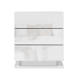 Artiss Bedside Tables Side Table RGB LED Lamp 3 Drawers Nightstand Gloss White