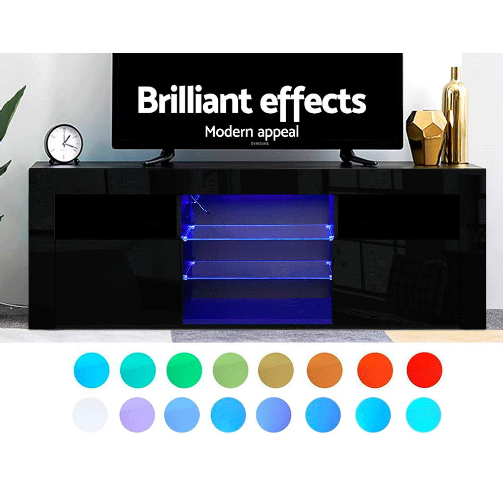 Artiss TV Cabinet Entertainment Unit Stand RGB LED Gloss Furniture 160cm Black