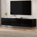 Artiss Floating Entertainment Unit TV Cabinet High Glossy Black 3 Cabinets 200CM