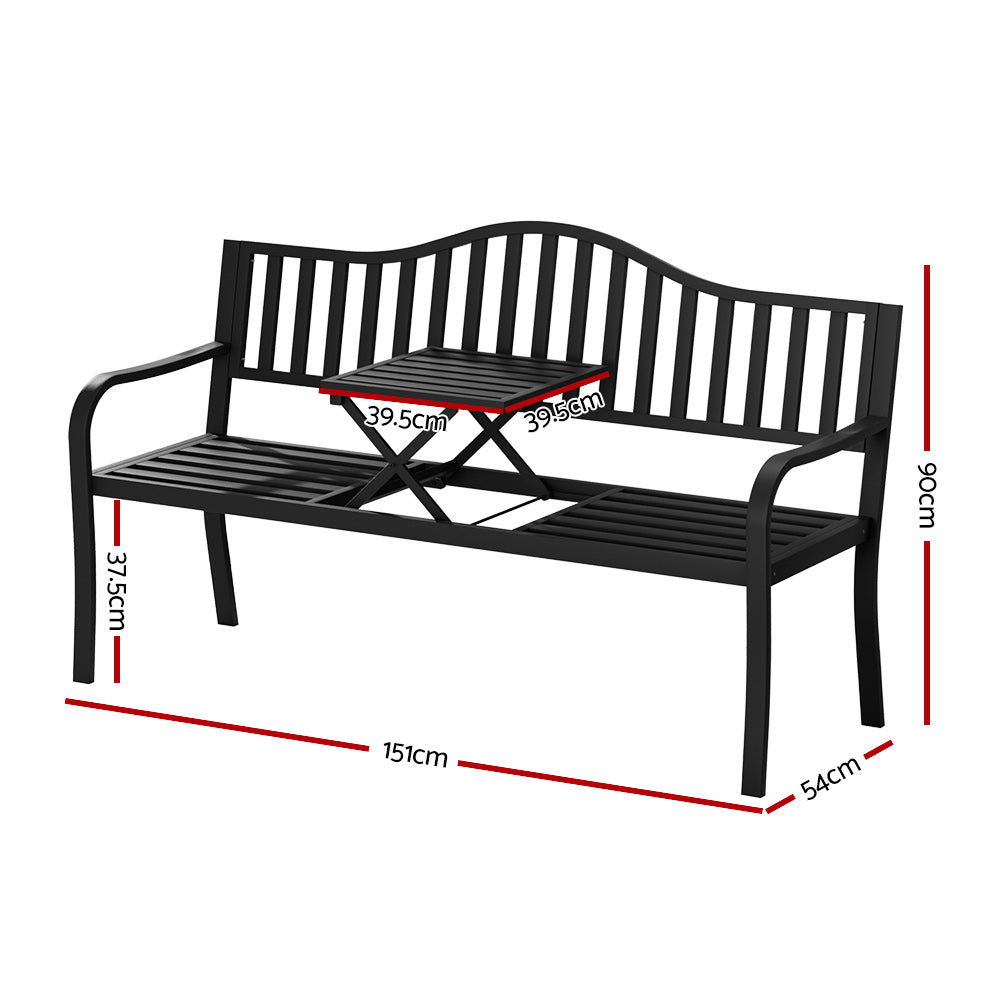 Gardeon Outdoor Garden Bench Steel Foldable Table Furniture Patio Loveseat