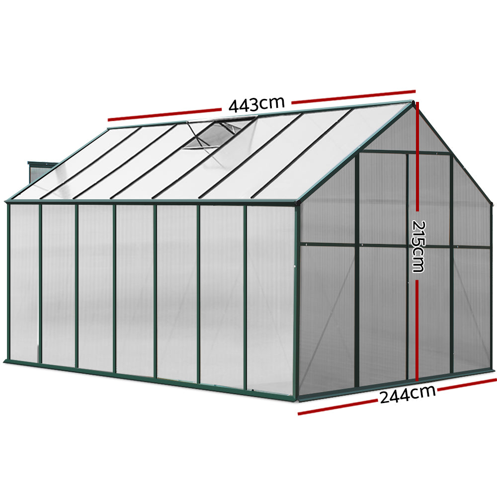 Greenfingers Greenhouse 4.43x2.44x2.15M Aluminium Polycarbonate Green House Garden Shed