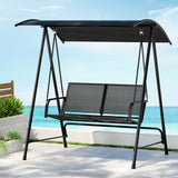 Gardeon Outdoor Swing Chair Garden Bench 2 Seater Canopy Patio Furniture Black