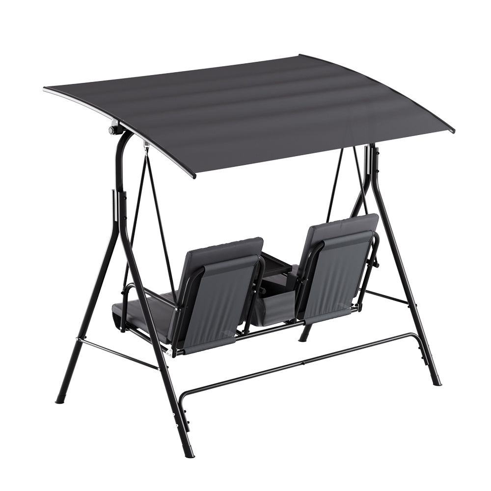 Gardeon Outdoor Patio Swing Chair 2 Seater Canopy Table Top Cup Holder Black