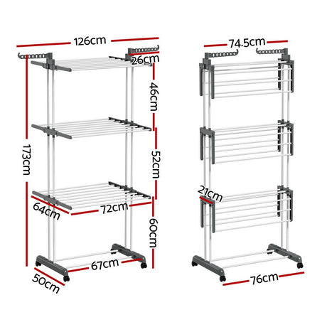 Artiss Clothes Drying Rack 173cm Coat Aier Hanger Foldable