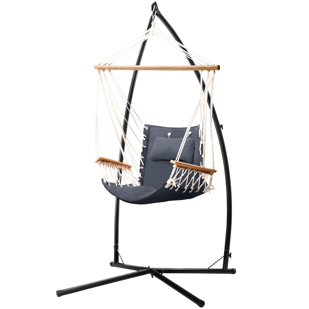 Gardeon Outdoor Hammock Chair with Steel Stand Hanging Hammock Beach Grey