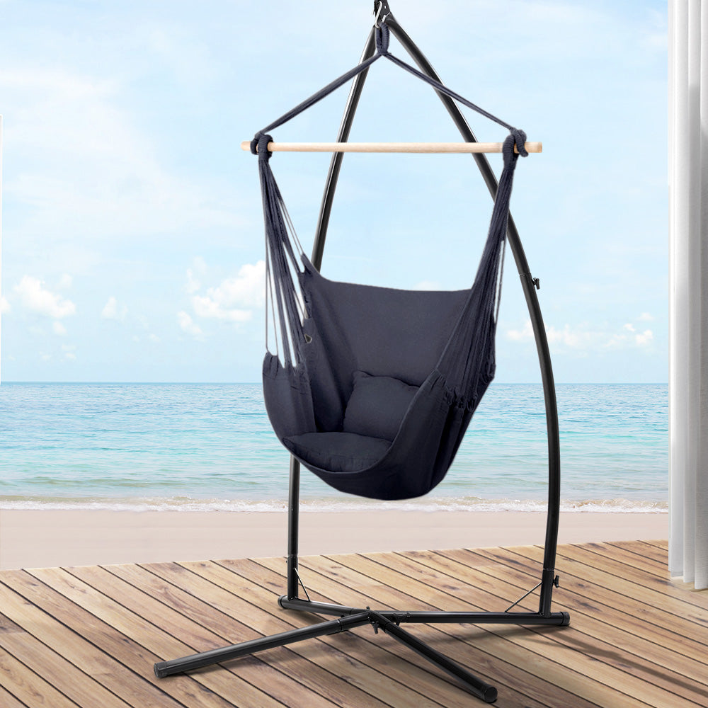 Gardeon Outdoor Hammock Chair with Steel Stand Hanging Hammock with Pillow Grey