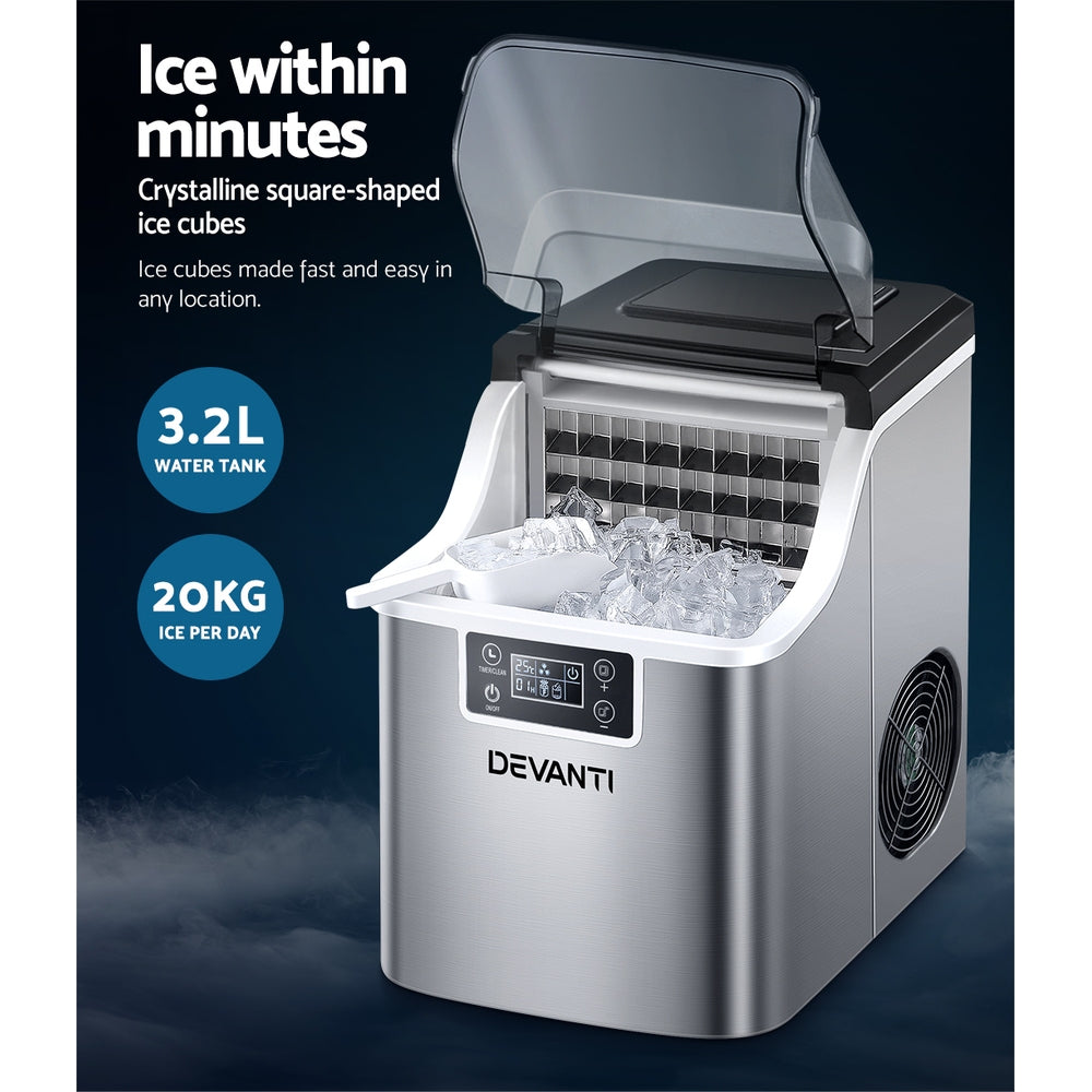 Devanti Ice Maker Machine Commercial Portable Ice Cube Tray Countertop 3.2L