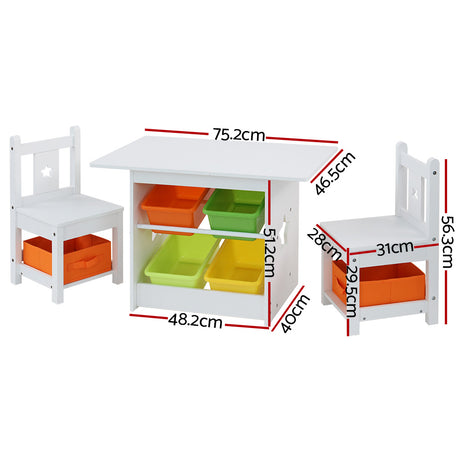 Keezi 3PCS Kids Table and Chairs Set Children Furniture Play Toys Storage Box